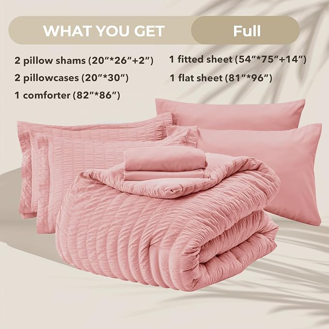 HYMOKEGE Rose Pink Full Size Comforter Sets Seersucker 7 Pieces, All Season - Image 5