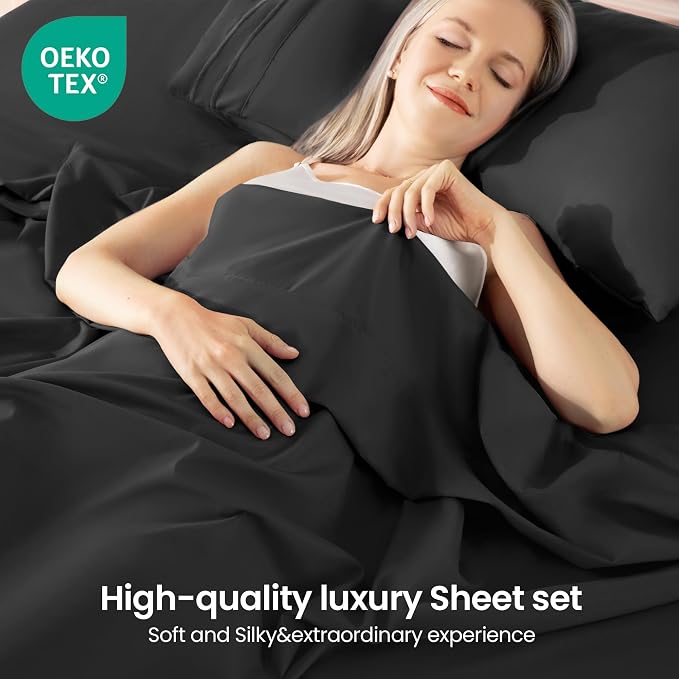 ROSE&RISY Black Full Sheet Set, 4 Pieces Soft Bedding Queen Sheet Set, - Image 2