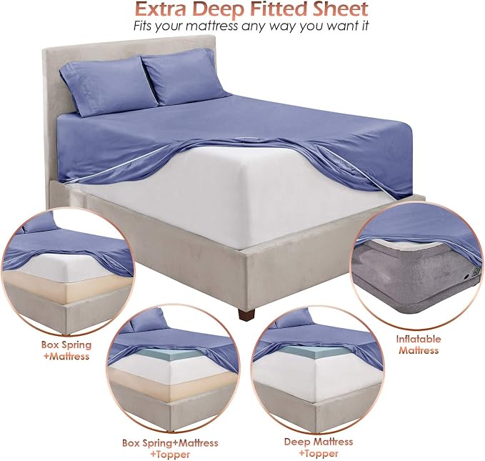 Hearth & Harbor Luxury Soft 6 Piece Bed Sheet Set Extra Deep Pocket Fitted - Image 6