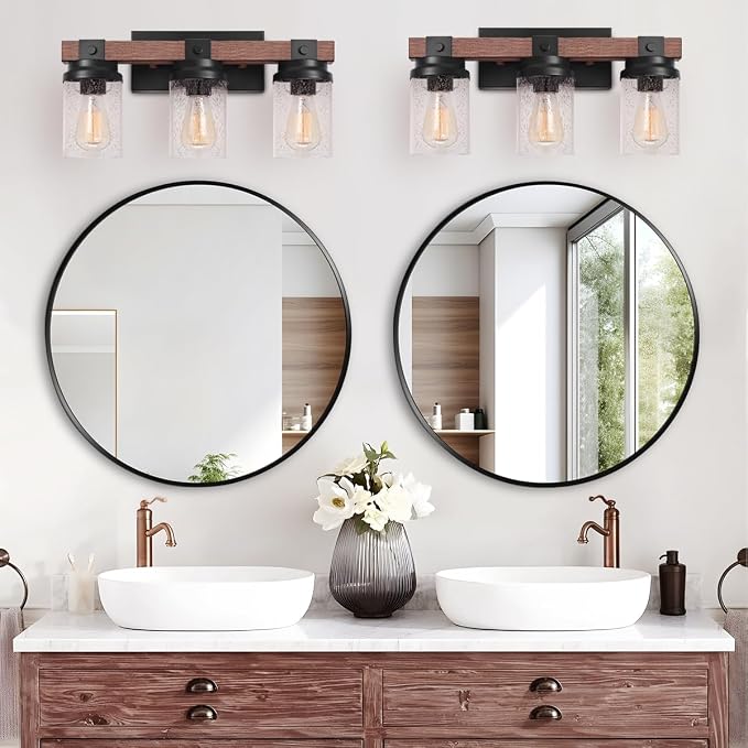 Farmhouse Vanity Light Fixtures, 3-Light Rustic Bathroom Lights Over Mirror - Image 2