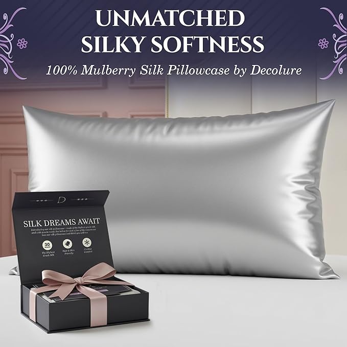 DECOLURE 100% Pure Mulberry Silk Pillow Case Standard Size – Highest Grade 30 - Image 2