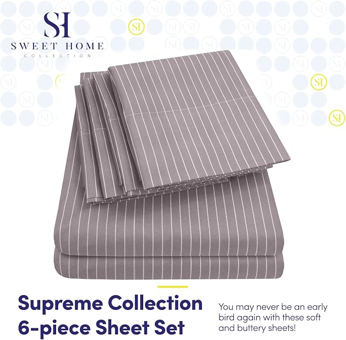 Queen Sheets Pinstripe Gray - Image 2