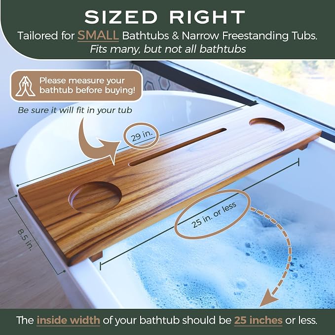 Teak Bathtub Tray for Tub 29” | Bath Tub Tray Wood for Small Tubs, Bath Tray - Image 3