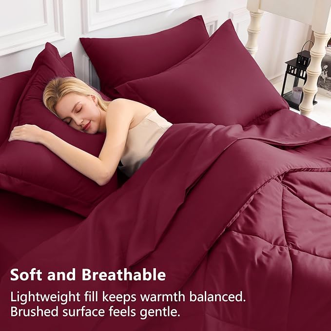 CozyLux Queen Comforter Set Burgundy - Image 3