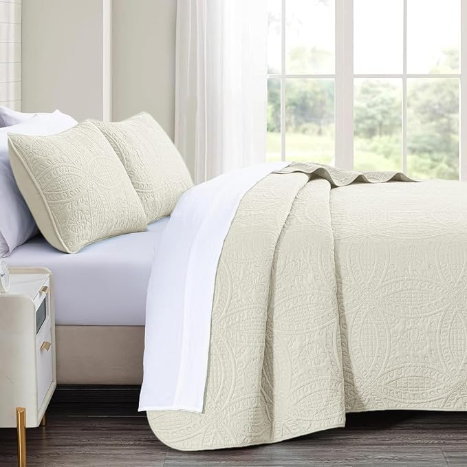 akkialla Twin Quilt Set, Cream Lightweight Bedspread - Image 3