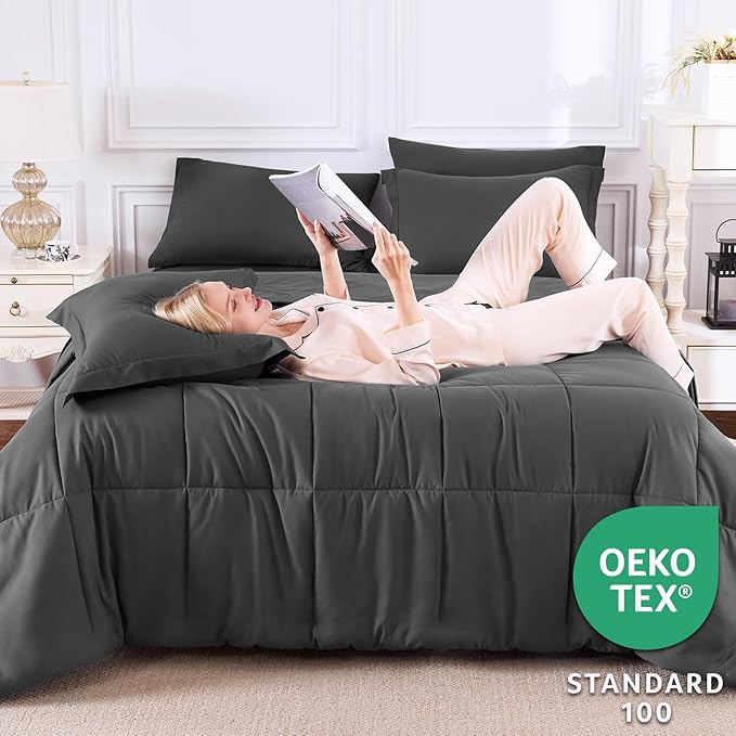 CozyLux Queen Comforter Set Dark Grey - Image 3