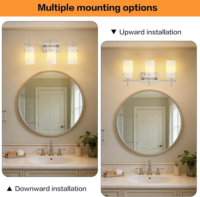 SOLFART Brushed Nickel Bathroom Light Fixtures, 3-Light Modern Vanity Light - Image 8