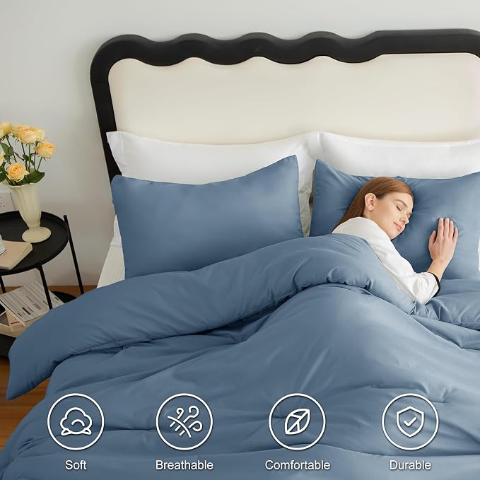 CozyLux Twin Comforter Set Grayish Blue, 2 Pieces Twin Extra Long Solid - Image 5