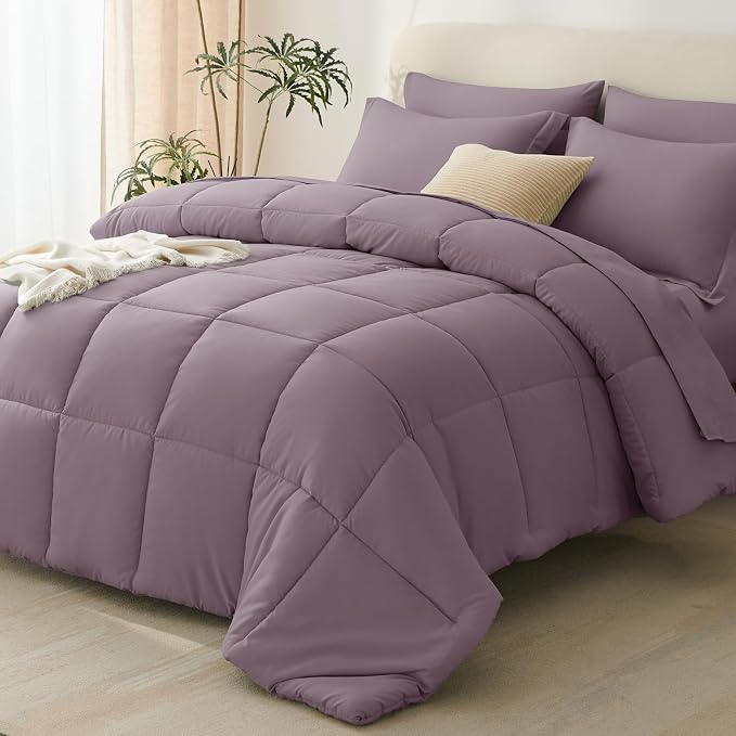 CozyLux Queen Comforter Set Dusty Purple, 7 Pieces Bed in a Bag Queen, All by CozyLux