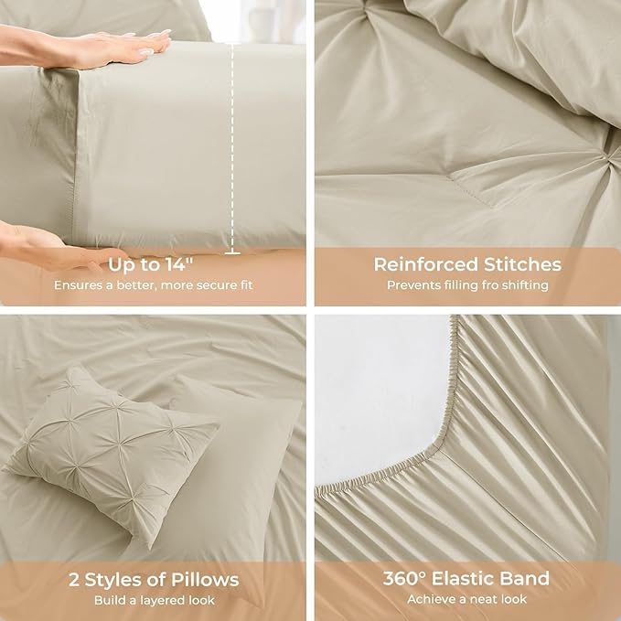 Sasttie King Size Comforter Set, 7-Piece Bed in a Bag, Pintuck Bedding Set - Image 5