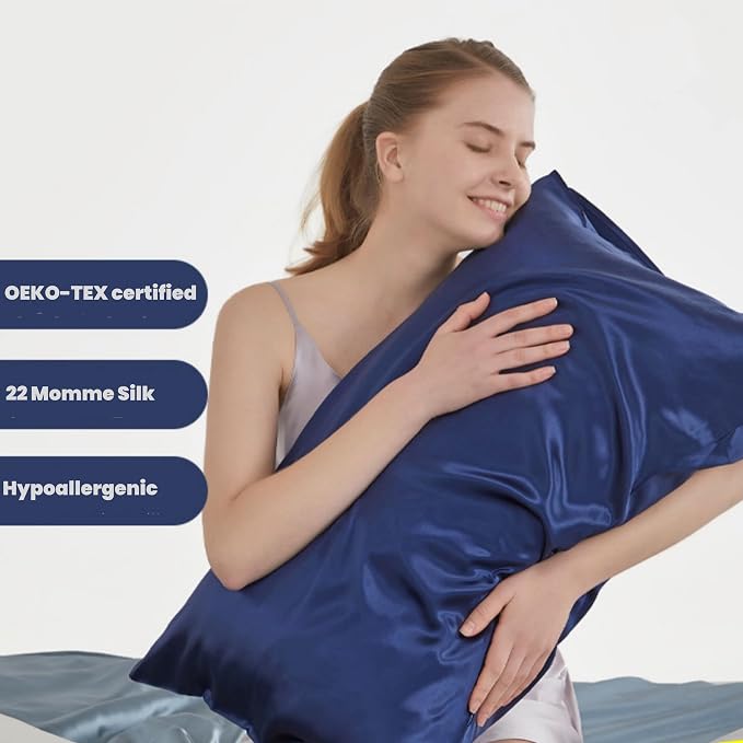 Navy Blue Silk Pillow Cases - Image 2