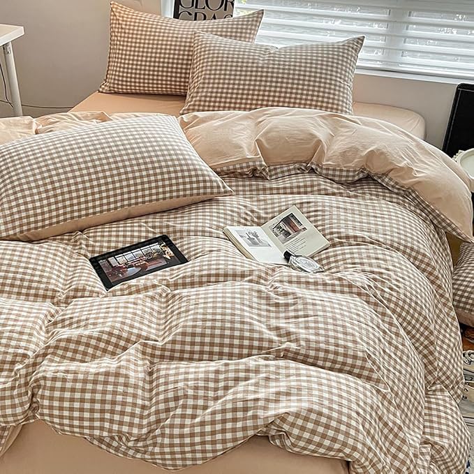 Nayoroom Brown Gingham Duvet Cover Queen Size 100% Washed Cotton Duvet Cover 3 - Image 2