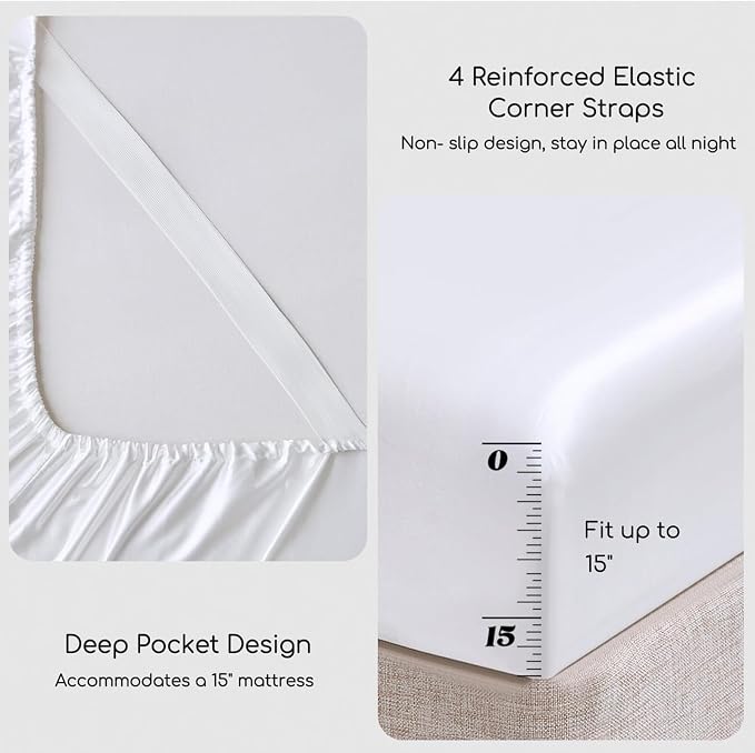 MR&HM Satin Bed Sheets, Twin XL Size Sheets Set - Image 4