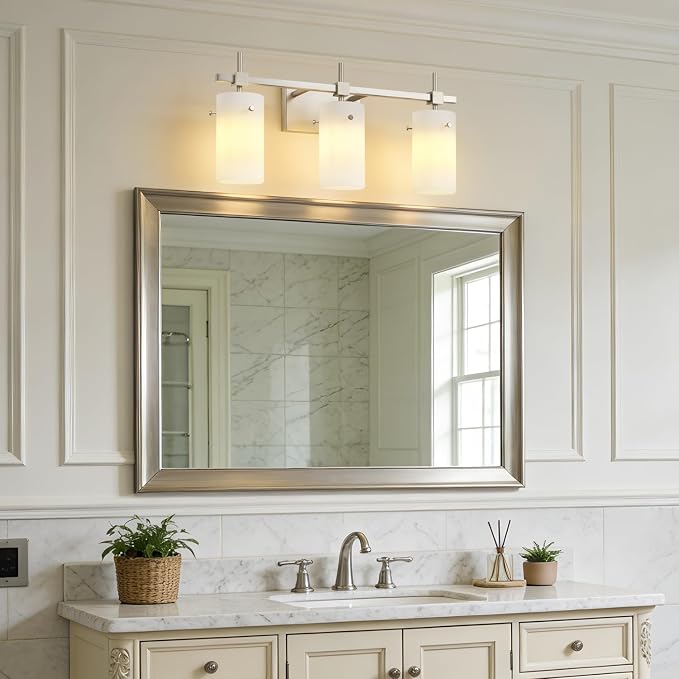 SOLFART Brushed Nickel Bathroom Light Fixtures, 3-Light Modern Vanity Light - Image 2