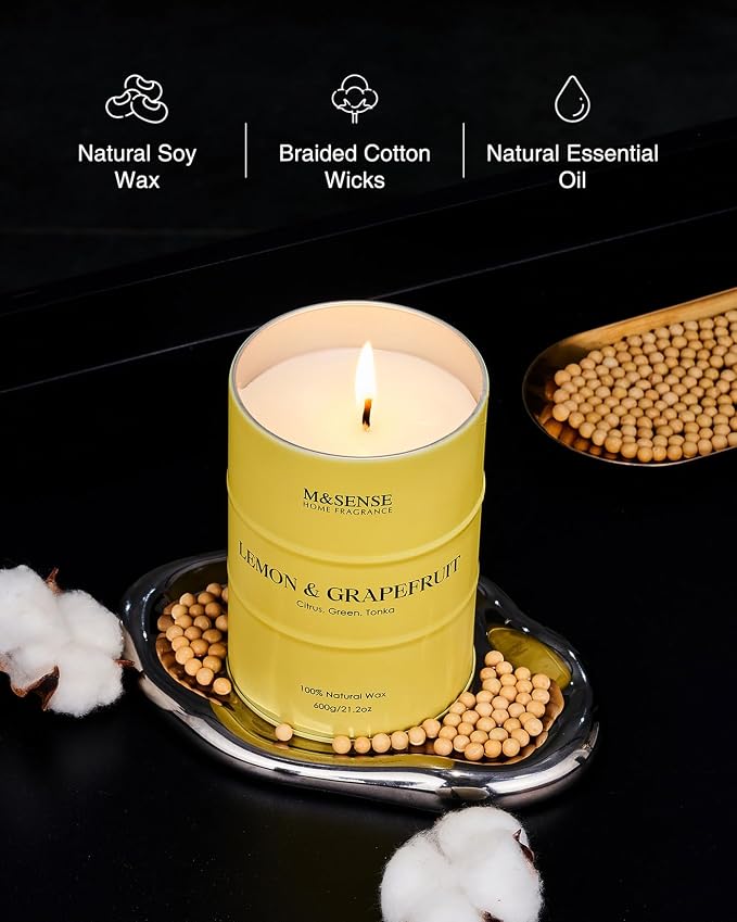 M&SENSE Lemon Candle Large for Home Scented, Lemon Soy Candles 21.2oz 120 Hour - Image 3