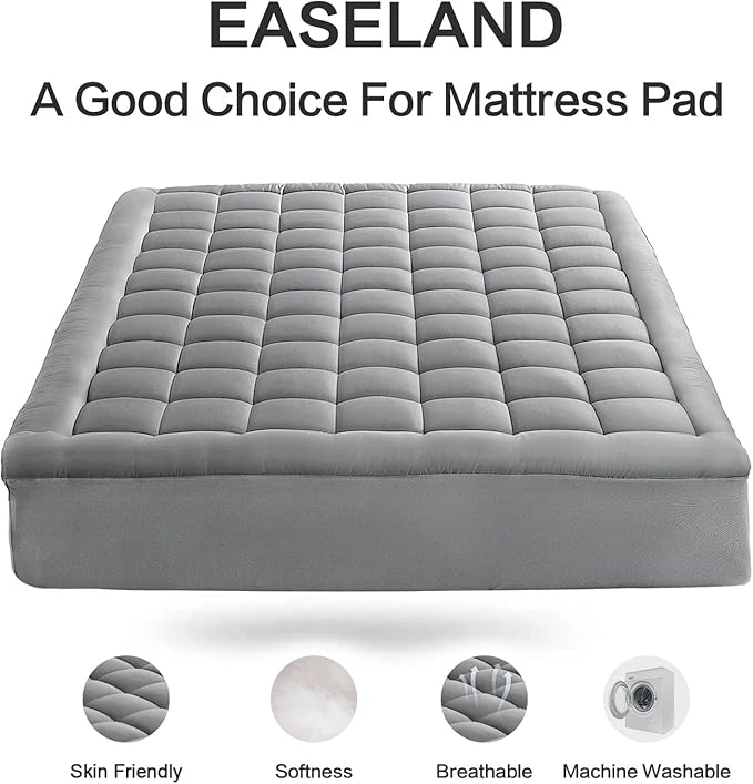 EASELAND Full Size Mattress Pad Pillow Top Mattress Cover Quilted Fitted - Image 2