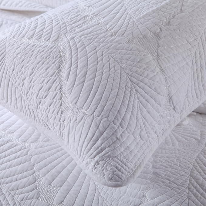 ROOMLIFE Queen Quilt Set Palm Leaves Pattern 3 PCS 100% Cotton Soft Breathable - Image 8