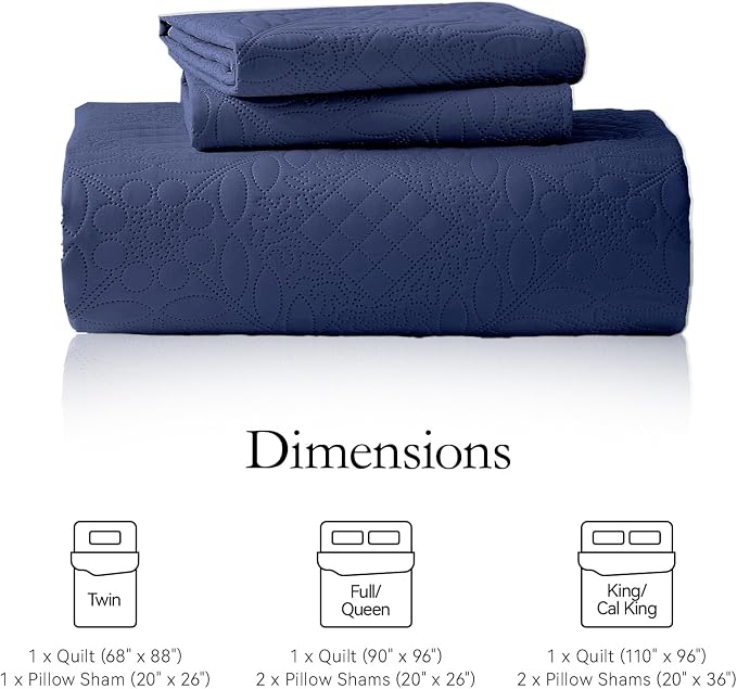 FLYMME Full Queen Quilt Bedding Set, Lightweight Navy Blue Bedspreads, Vintage - Image 7