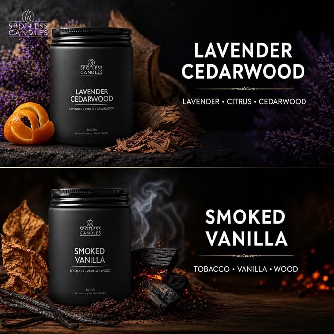 Mens Candle 2 x 8oz Pack Smoked Vanilla and Lavender Cedarwood Scents - Image 2