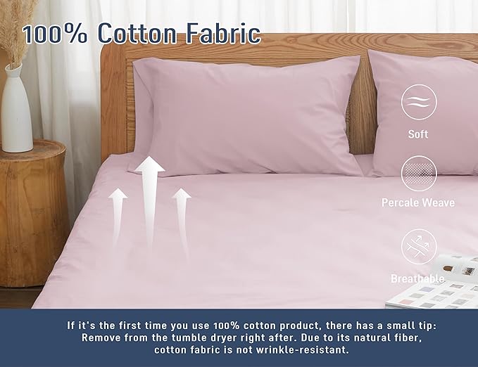 Pillow Cases, Standard Queen Size Cotton Percale Weave Pillowcases, Pre-Shrunk - Image 4