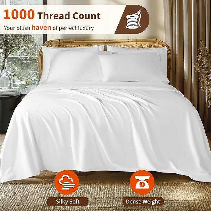 LBRO2M 1000 Thread Count 100% Egyptian Cotton Sheets Set 6 Piece Sets King Bed - Image 2