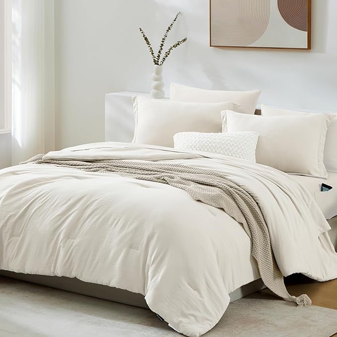 WRENSONGE Full Size Comforter Set- 7 Pieces White Bed in a Bag Full Size - Image 2