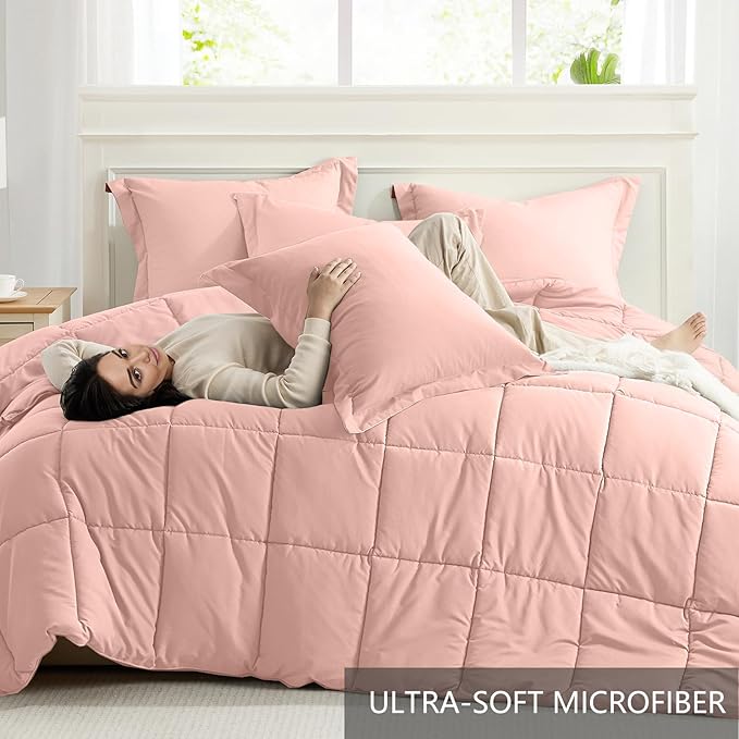Homelike Moment Queen Comforter Set Pink, Comforters Queen Size Set, Soft - Image 5