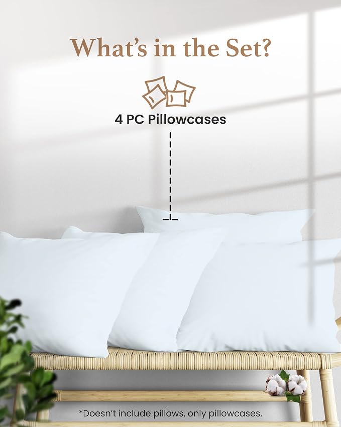 1000 TC Light Blue Standard Pillowcases Set of 4 100% Egyptian Cotton Pillow - Image 2