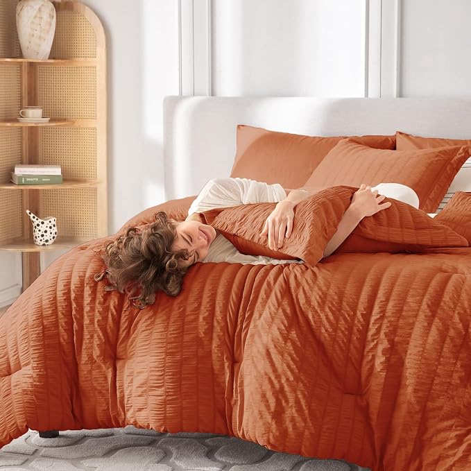 MUXHOMO 5 Pieces Twin Comforter Set, Seersucker Bed in a Bag Twin Size - Image 7