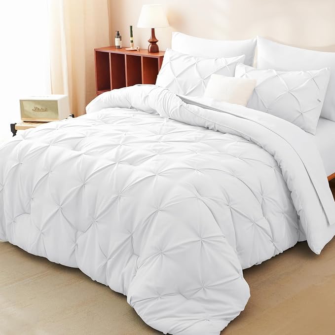 HIMEET Pintuck Bed in a Bag, 5 Pieces Twin XL Comforter Set White, Extra Long - Image 8