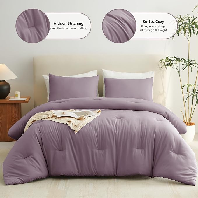 CozyLux Oversized King Comforter Set Dusty Purple, 3 Pieces 120x98 Solid - Image 2