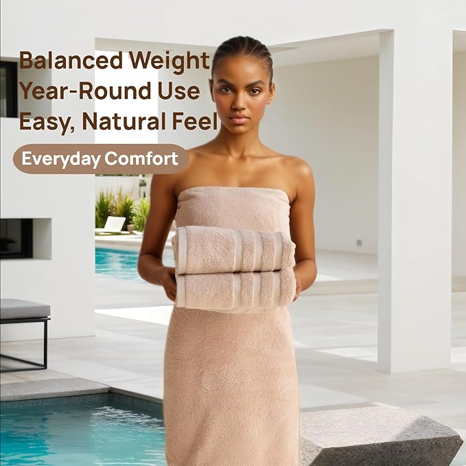 Bath Towels 4 Pack, 30 x 60 Inches, Large 100% Cotton Towels, Comfortable - Image 5