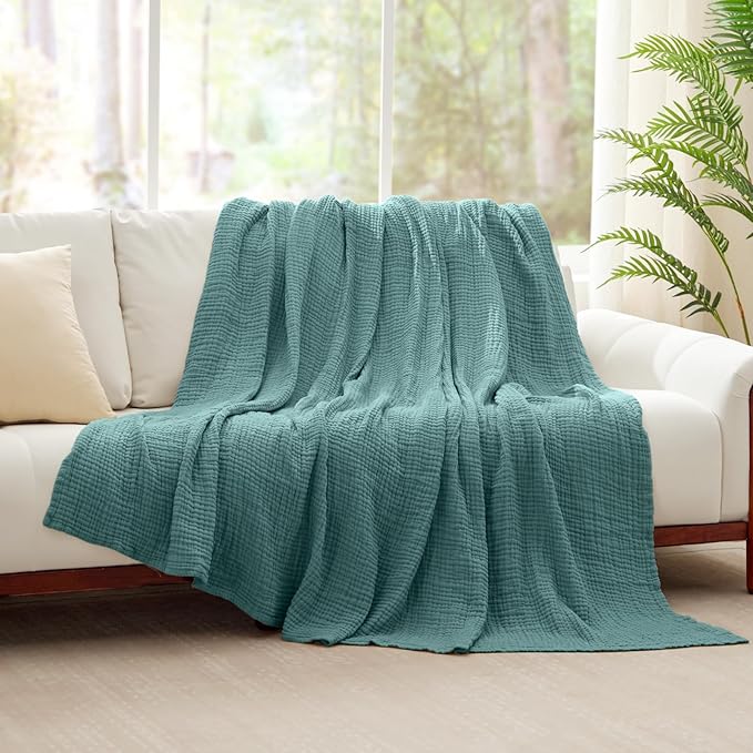 100% Cotton Muslin Blanket Twin XL 66" x 90", Breathable and Cooling Bed - Image 8