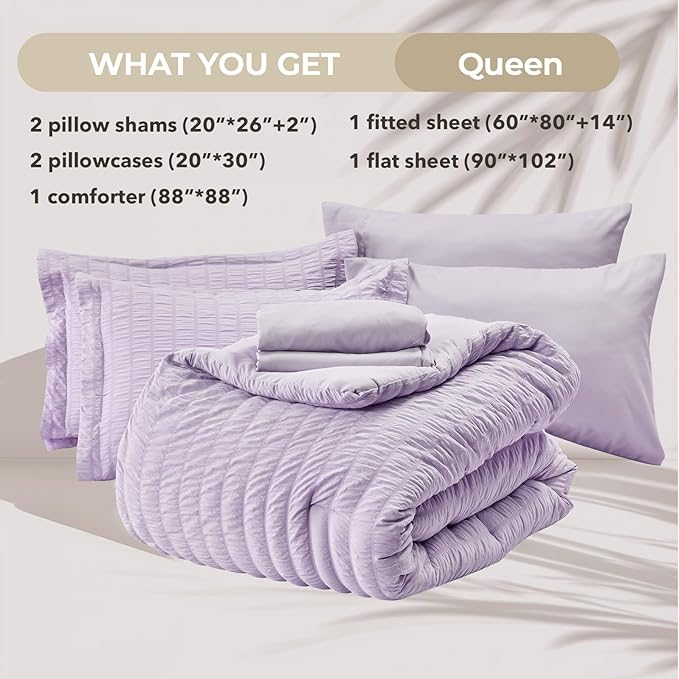 HYMOKEGE Lavender Duvet Cover Queen Size, Ultra Soft 3-Piece Seersucker Duvet - Image 6