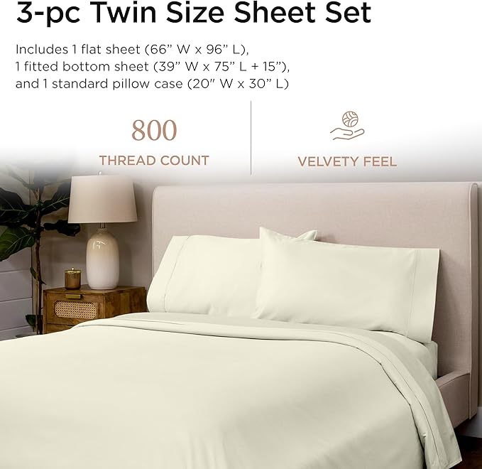 Threadmill Luxury 800 Thread Count Twin 100% Cotton Sheets - Image 2