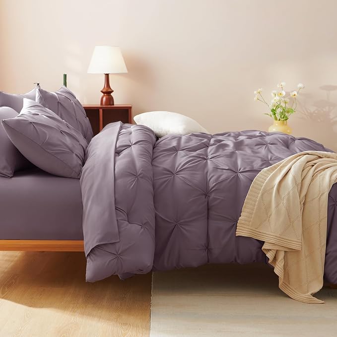 CozyLux Full Size Comforter Sets Grayish Purple, 7 Pieces Bed in A Bag Purple - Image 6