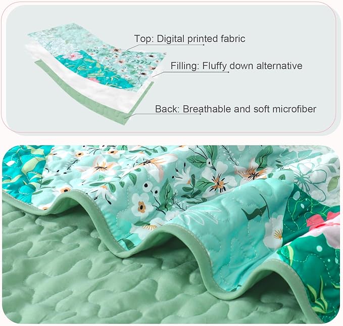 Whale Flotilla Patchwork Quilts Queen Size, Extra Soft Boho Floral Bedspreads - Image 4