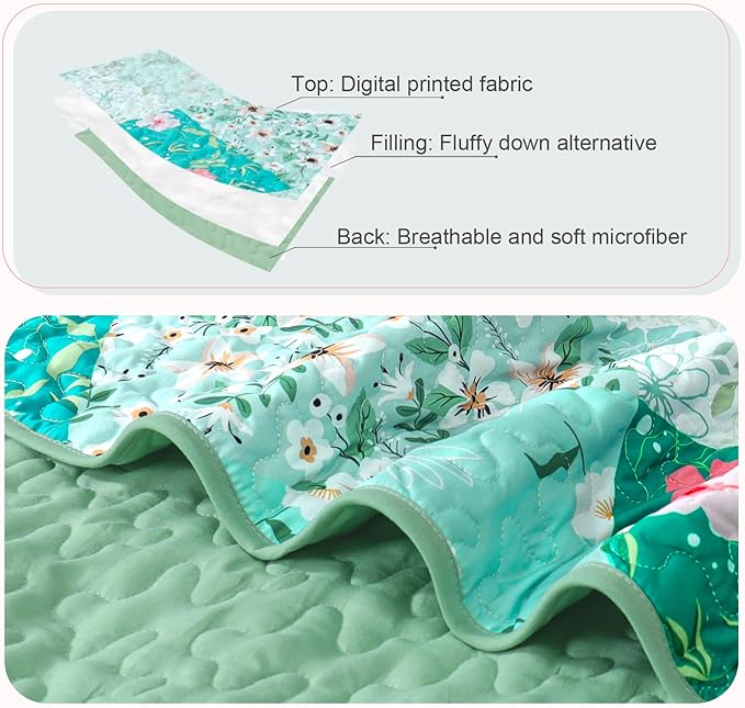 Whale Flotilla Patchwork Quilt Twin Size, Extra Soft Boho Floral Bedspreads - Image 6