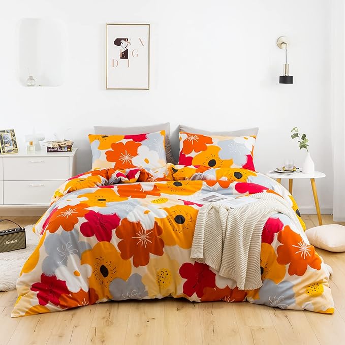 SUSYBAO Floral Duvet Cover Queen 100% Cotton Burnt Orange Flower Duvet Cover 3 by SUSYBAO