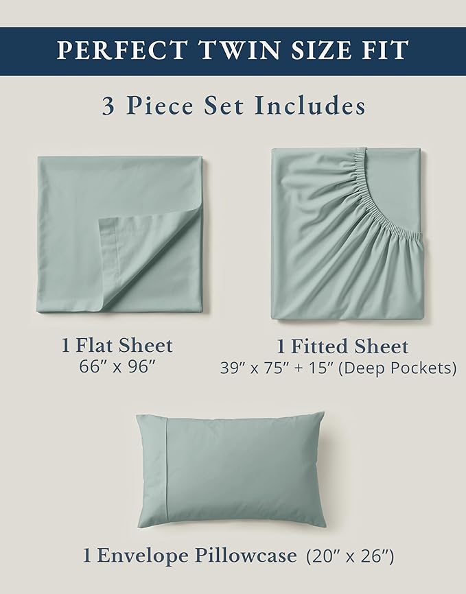 LANE LINEN 100% Organic Cotton Twin Bed Sheet Set, Mercerized Fully Elasticized - Image 4