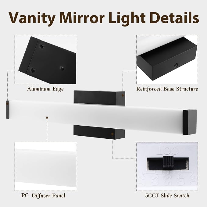 Bathroom Light Fixtures Over Mirror 22IN, 19W 5CCT Dimmable Modern Vanity Lights - Image 3