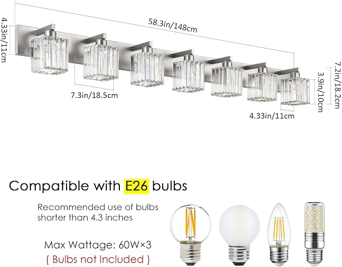 Aipsun Brushed Nickel Bathroom Light Fixtures Crystal Vanity Lighting Fixture - Image 5