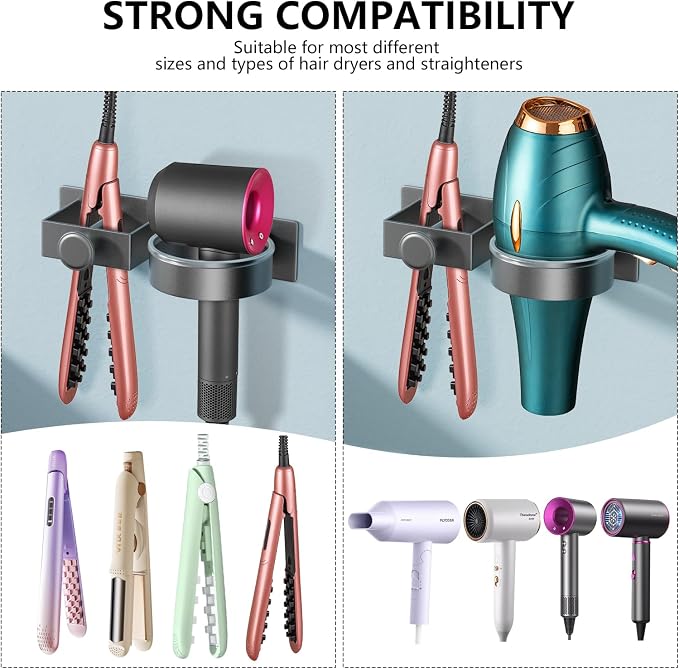 YUET Hair Dryer Holder Hairdryer Straightener Station Wall Mounted/Self - Image 7