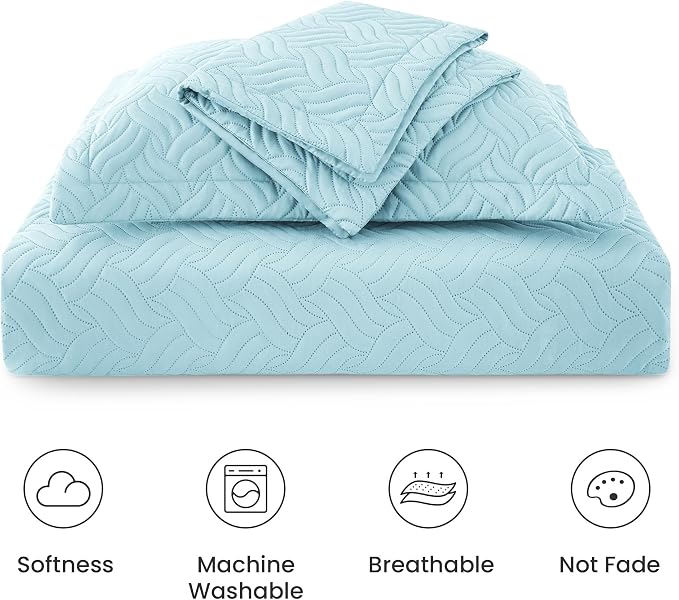 Love's cabin Quilts for Full Bed Light Blue Bedspreads Bedding Set - Image 6