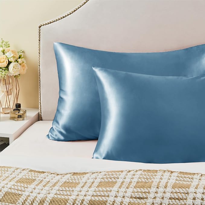 BEDELITE Satin Pillowcase with Zipper 2 Pack, Airy Blue Pillow Cases Standard - Image 6