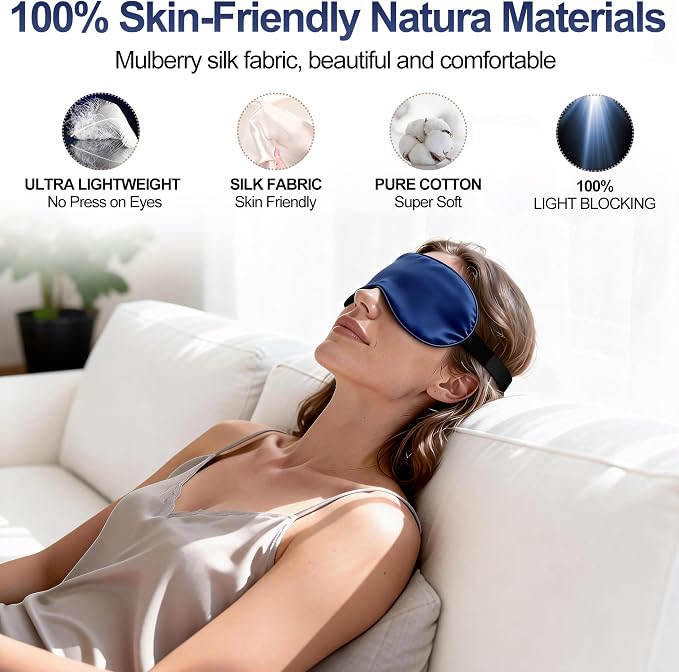 Silk Sleep Mask for Sleeping, Lightweight & Comfortable Blindfold for Women & - Image 2