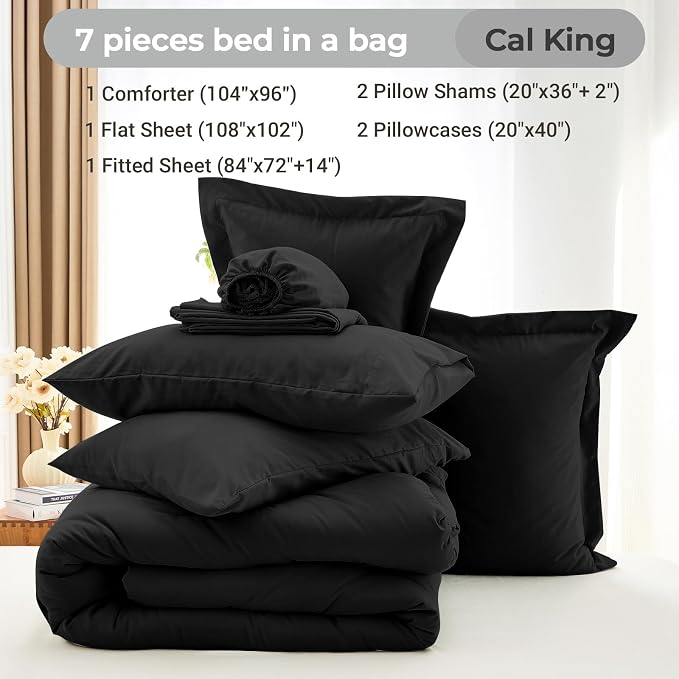 MUXHOMO 7 Pieces California King Comforter Set, Soft Bed in a Bag Cal King Size - Image 4