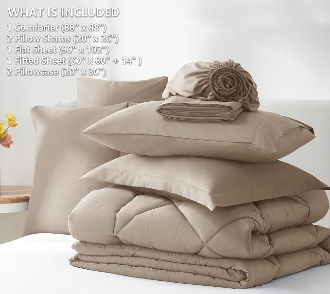 CozyLux Queen Comforter Set Khaki - Image 6