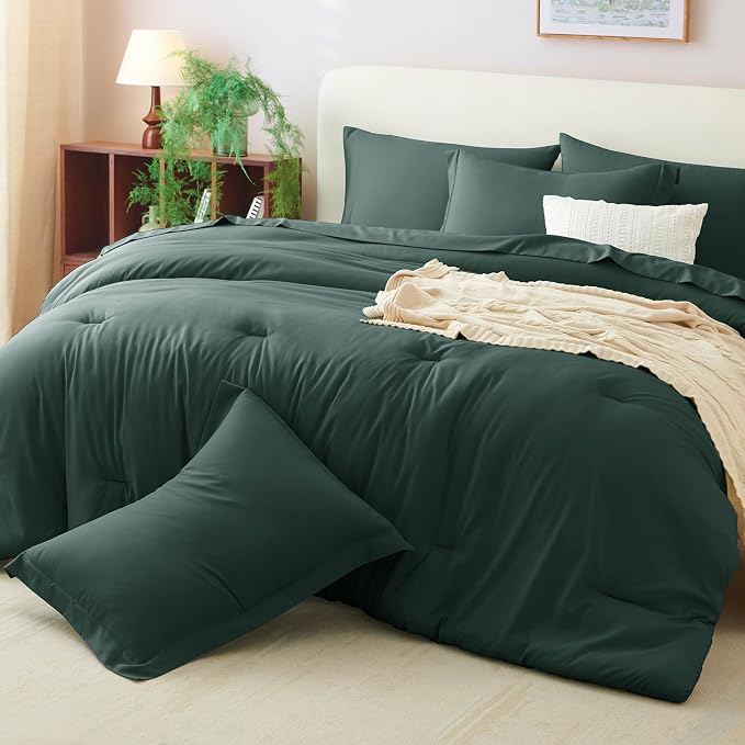 CozyLux King Size Comforter Set Forest Green, 7 Pieces Bed in a Bag King - Image 9