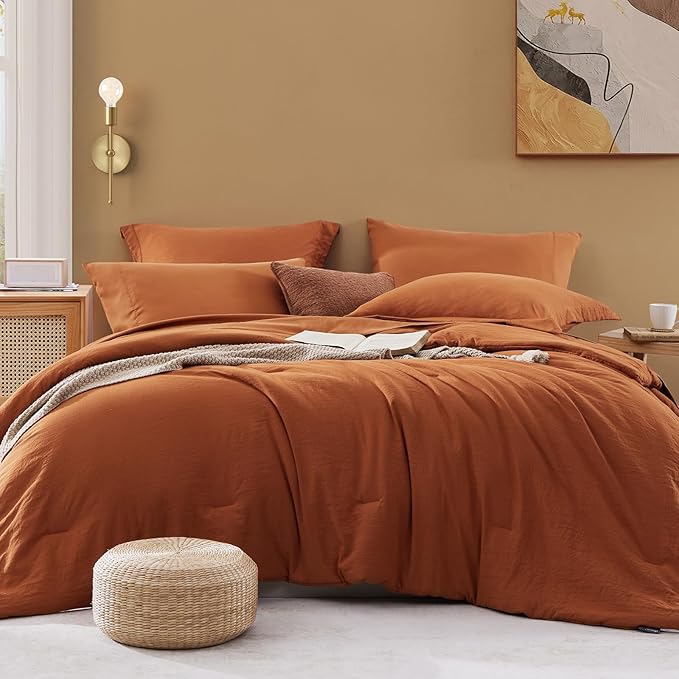 WRENSONGE Super King Plus Comforter Set- 7 Pieces Soft Burnt Orange Bed in a Bag by WRENSONGE